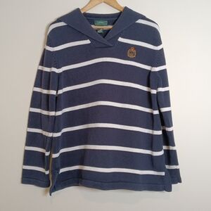 Ralph Lauren Thick Cotton Navy White Stripe Pullover Sweater w/ Sailor Collar